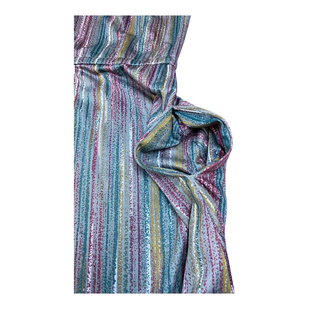 VTG 70s Metallic Striped Midi Dress High Neckline Shirtdress Long Sleeve SMALL - Picture 7 of 14